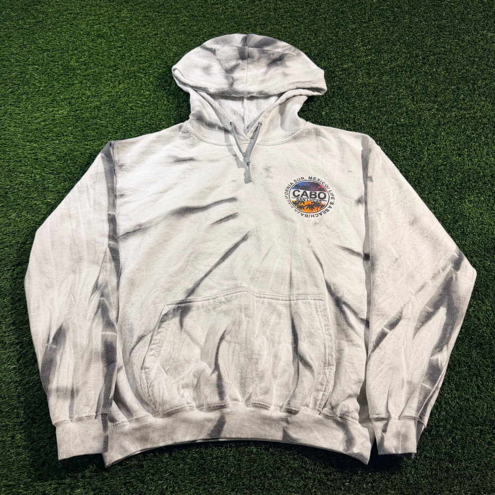 Yazbek Cabo San Lucas Mexico Tie Dye Hoodie Gray White Large Pullover Sweatshirt